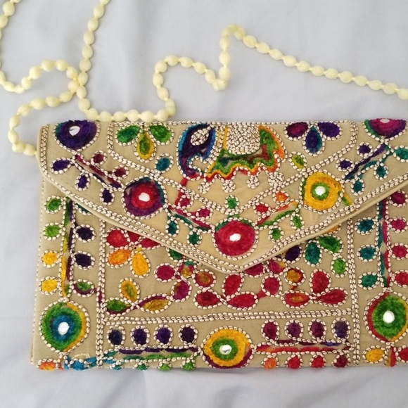 CREAM Elephant Tapestry Crossbody Bag Clutch - Picture 5 of 8